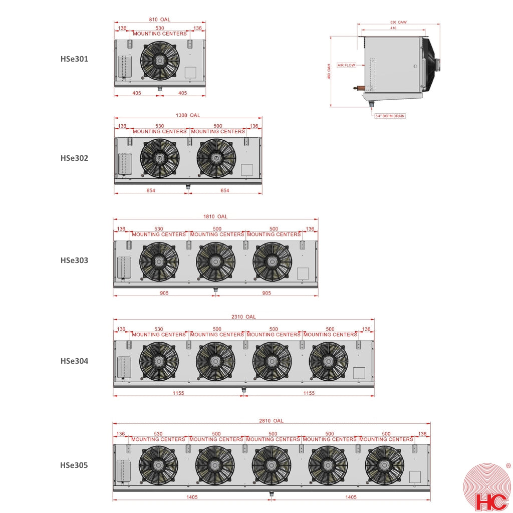 HSe305 | Evaporator, 5 x 300mm Fan