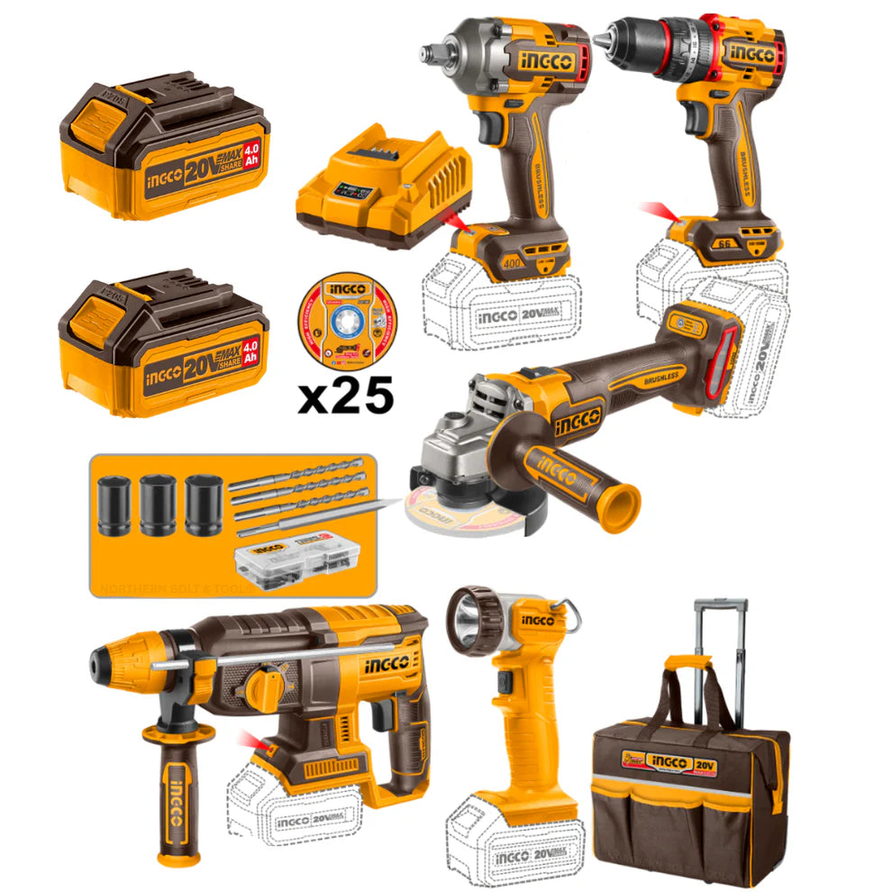 Ingco - 5 Piece Cordless Industrial Combo Kit (20V)